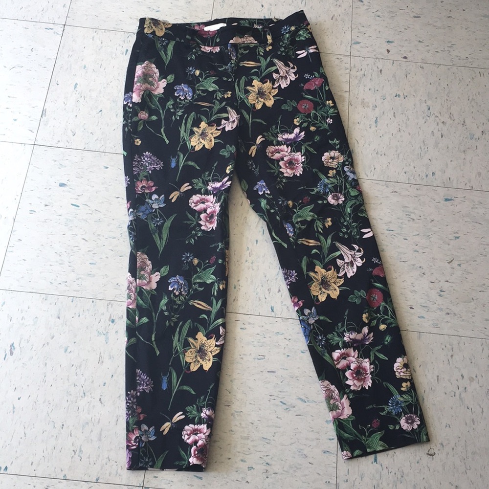 Floral printed black high waisted trousers